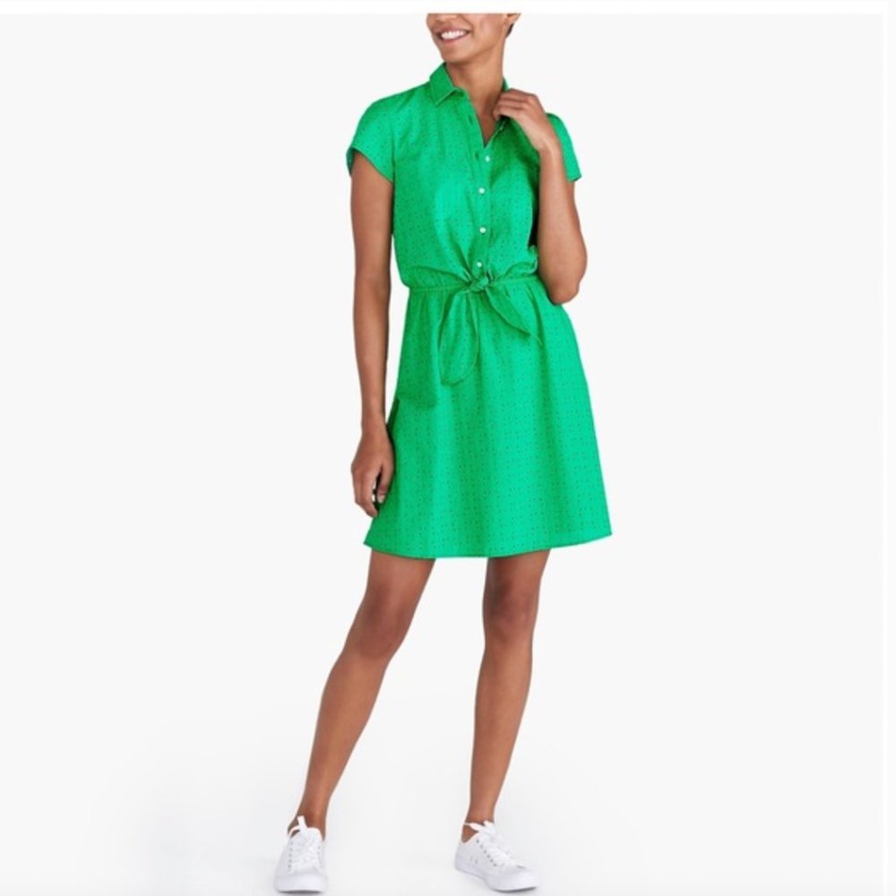 J.Crew Mercantile Eyelet Collared Tie-Front Dress Kelly Green Small